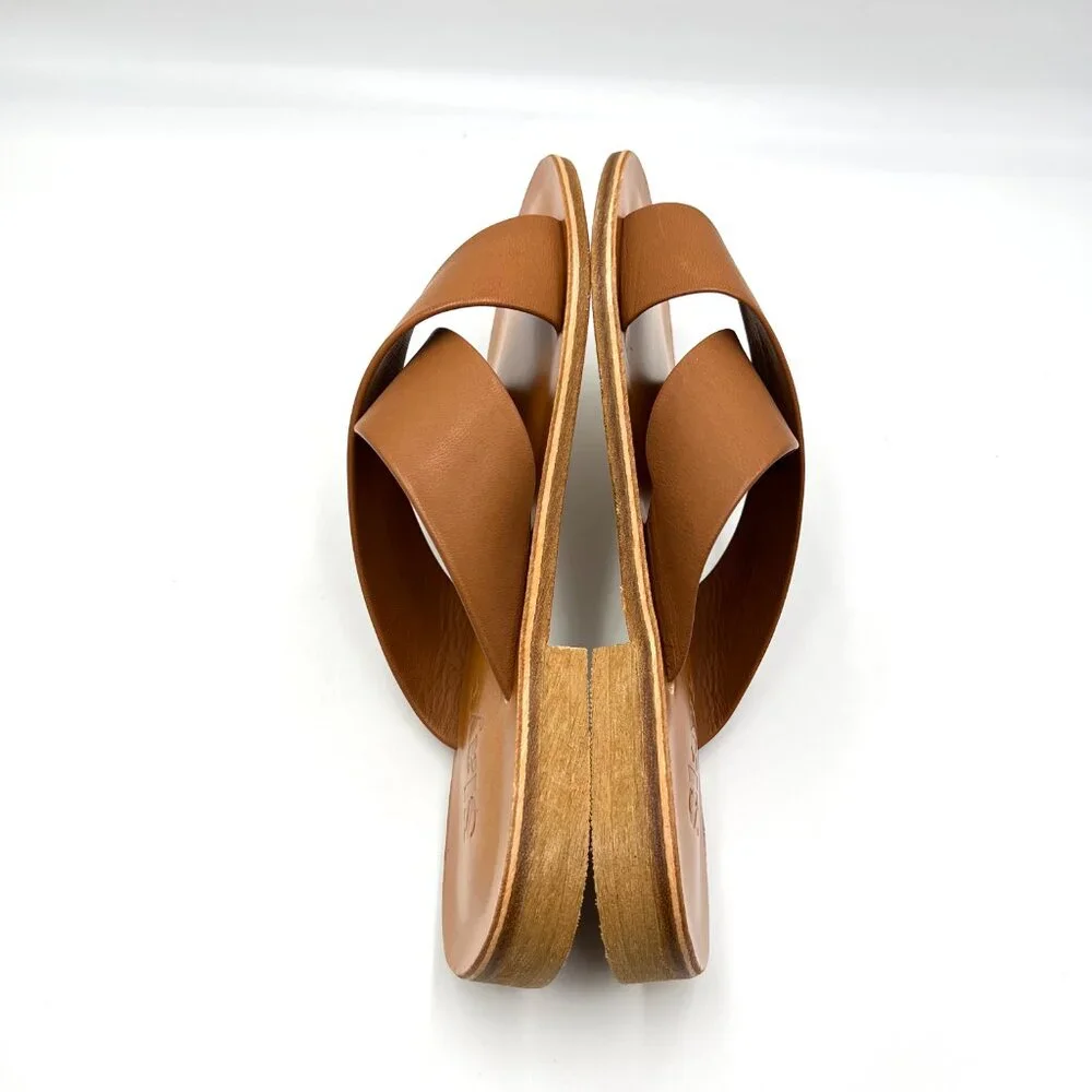 Slaye Womens EU 37 US‎ 7 Brown Leather Slip On Sandals Slides Shoes - Picture 8 of 13